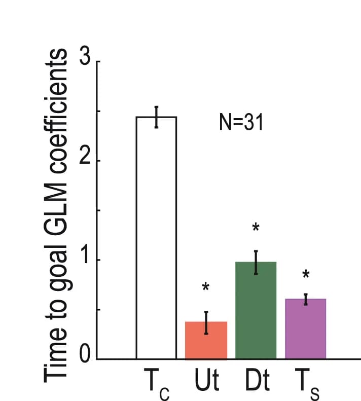 Open access visualization of Bar Plot, Error Bars, Generalized Linear Model, Time to Goal, Deterministic Context
