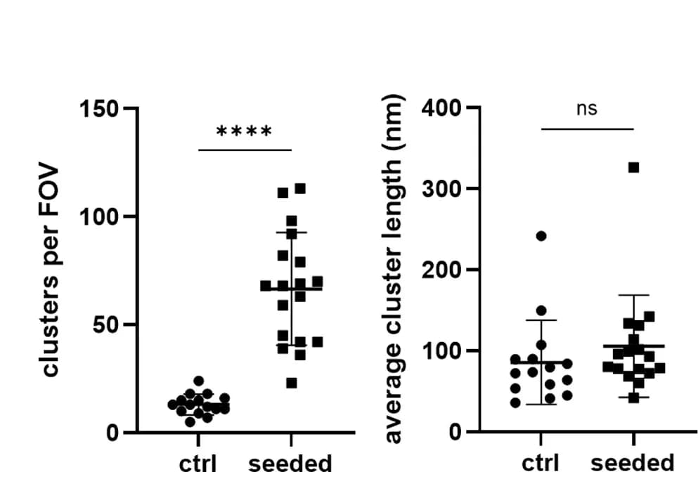 Open access visualization of Scatter Plot, Error Bars, Tau Assemblies, Control Cells, Seeded Cells