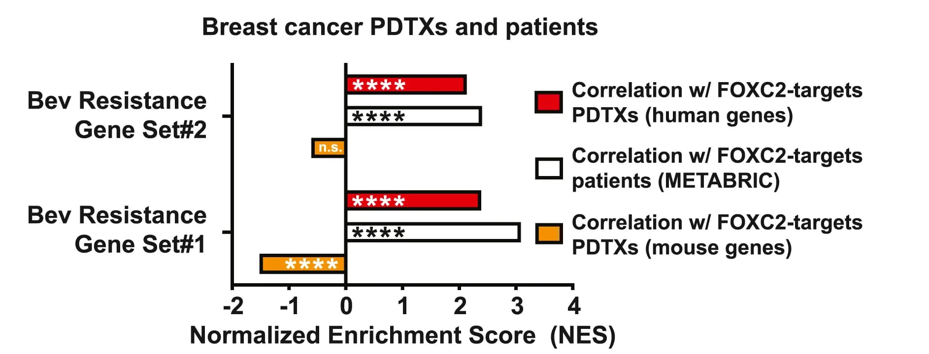 Open access visualization of Bar Plot, GSEA, FOXC2, Gene Set, Tumor Genes