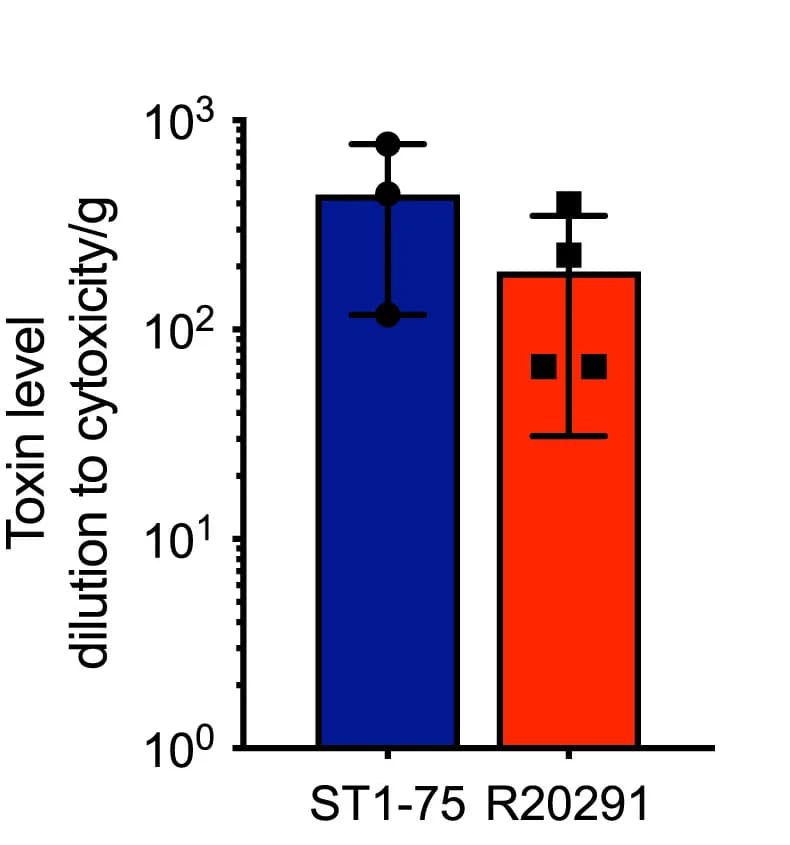 Open access visualization of Bar Plot, Error Bars, Fecal Tcd Toxins, CHO Cell Rounding Assay, Infection
