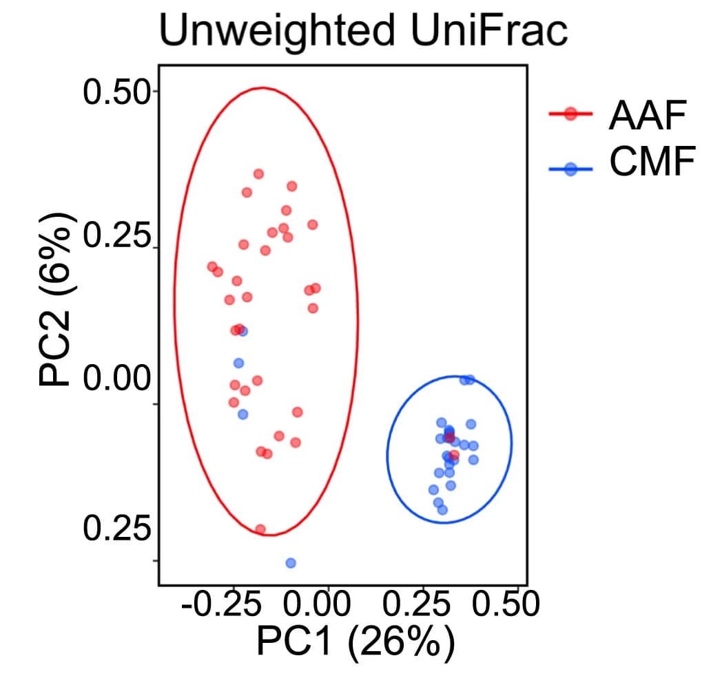 Open access visualization of Scatter Plot, PCA, PCA Plot, Unweighted UniFrac Distance Matrix, Intestinal Bacteria Community