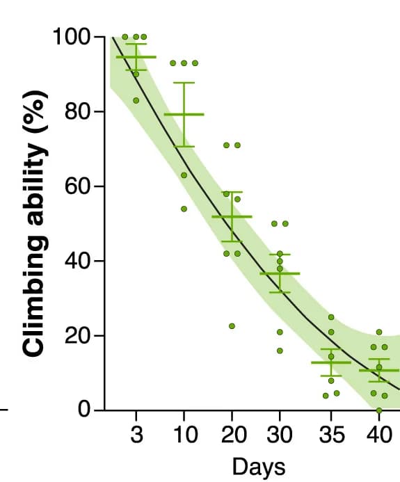 Open access visualization of Line Plot, Scatter Plot, Error Bars, Climbing Ability, Aging