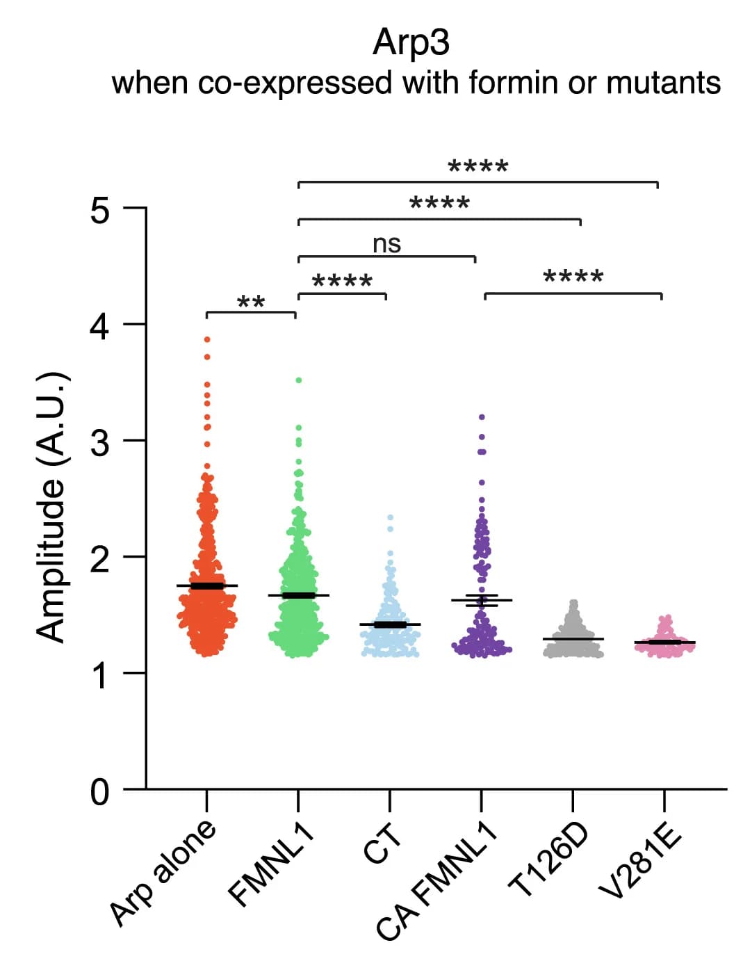 Open access visualization of Raincloud Plot, Quantifications, Average Peak Amplitudes, Arp3, mCherry-Arp3