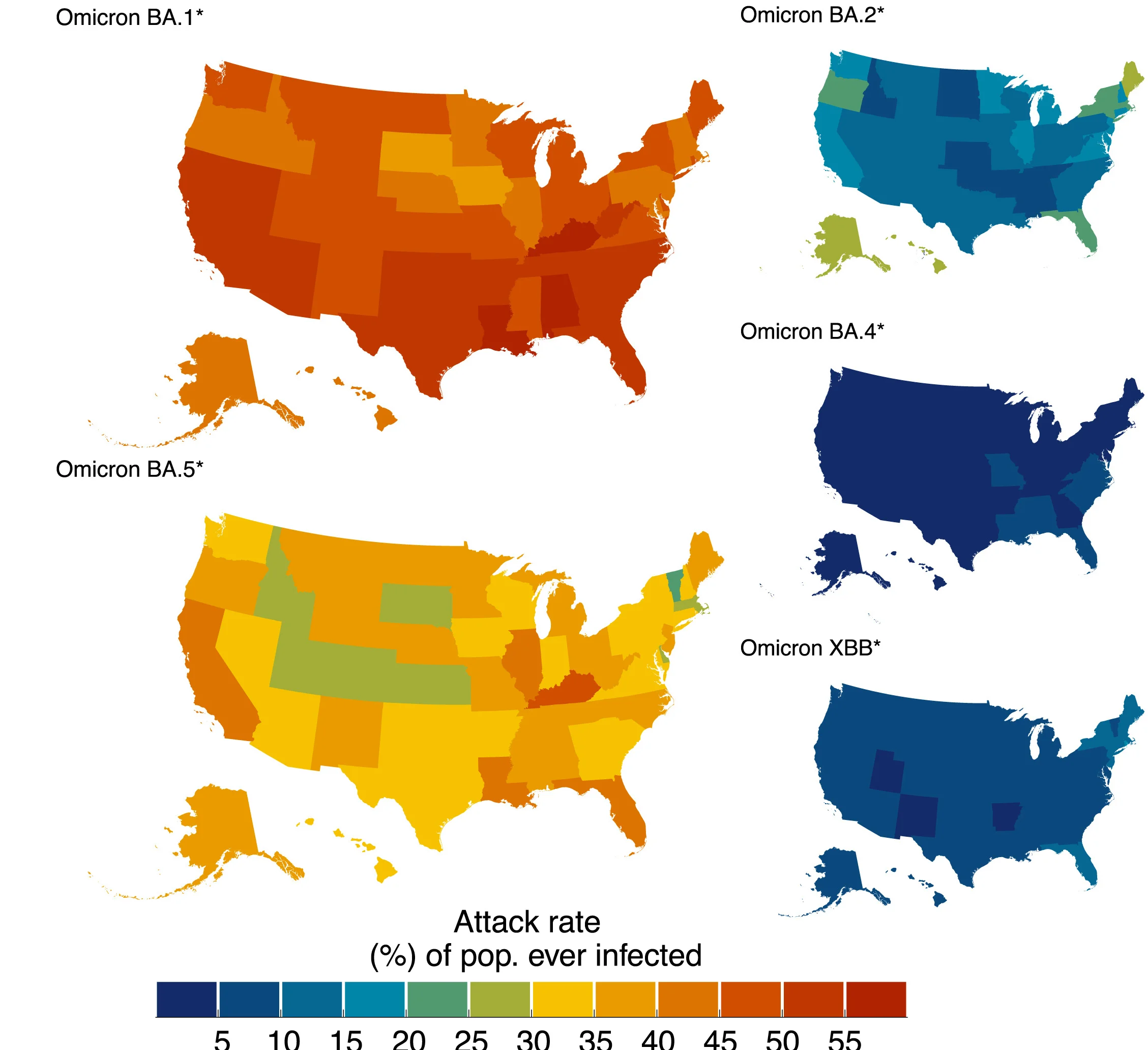 Open access visualization of Geo Map, Attack Rate, Maps, Omicron Variants, US Map