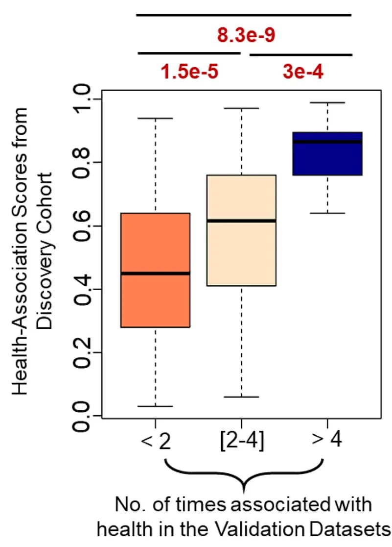 Open access visualization of Box Plot, Boxplot, Health Association Scores, Taxa Groups, Validation Datasets