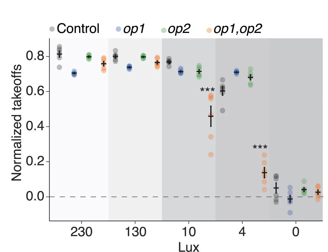 Open access visualization of Scatter Plot, Error Bars, Normalized Takeoffs, Mosquitoes, Lux