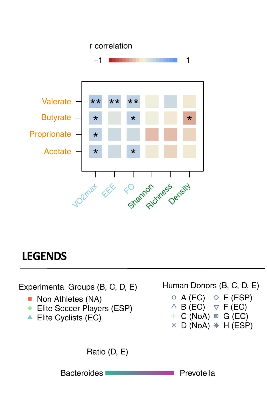 Open access visualization of Heatmap, Exercise, Gut Microbiota Diversity, Gut Microbiota Density, Fecal SCFA