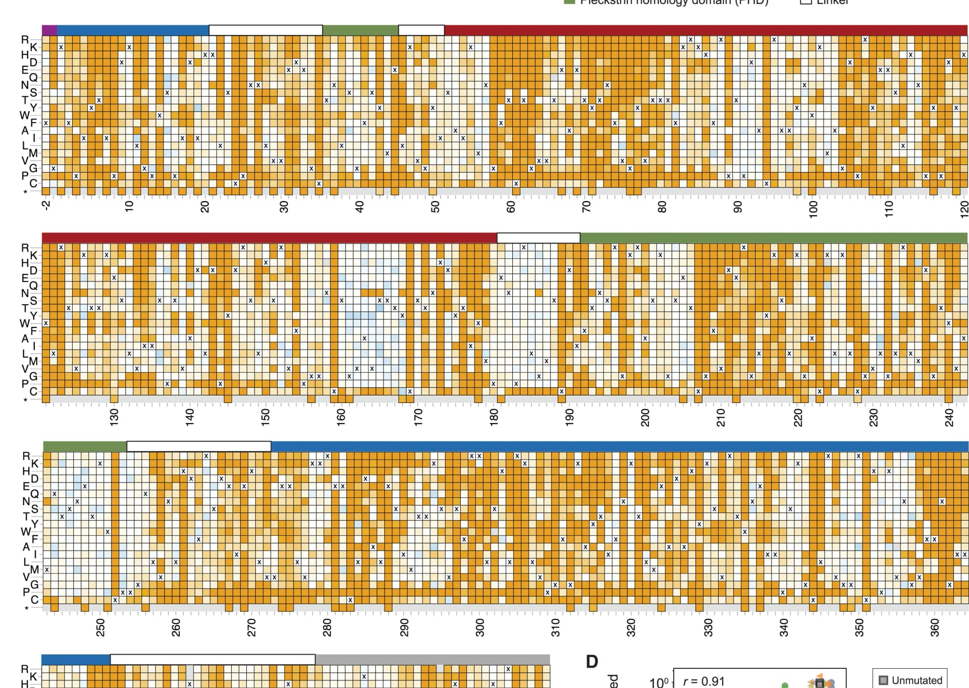 Open access visualization of Heatmap, Mutations, G-mediated cell entry, Rabies G, Amino Acids