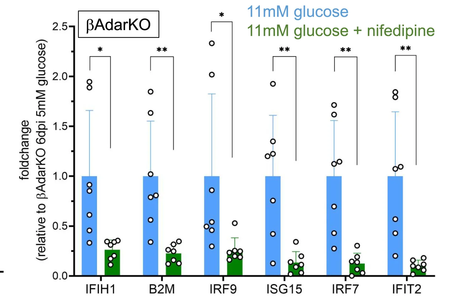 Open access visualization of Bar Plot, Error Bars, Scatter Plot, Clustered, AdarKO Mice