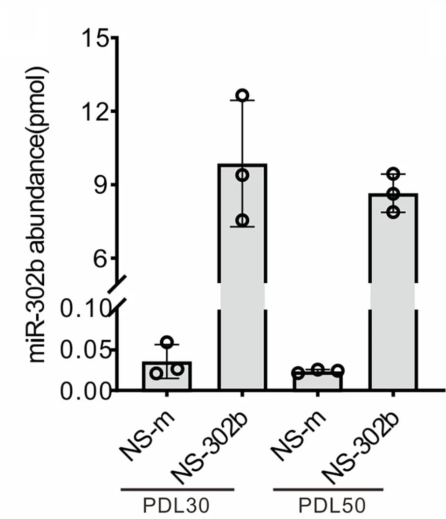 Open access visualization of Bar Plot, Error Bars, qPCR, miR-302b, IMR-90 Cells