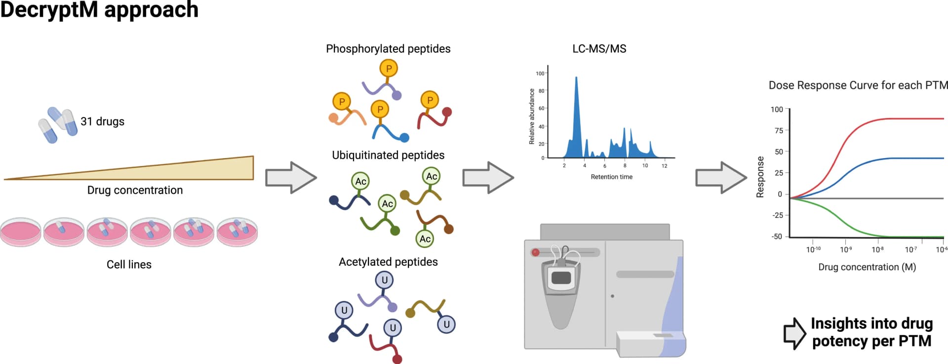 Open access visualization of Workflow, Line Plot, Mass Spectrometry, Post-Translational Modifications, Drug Mechanisms