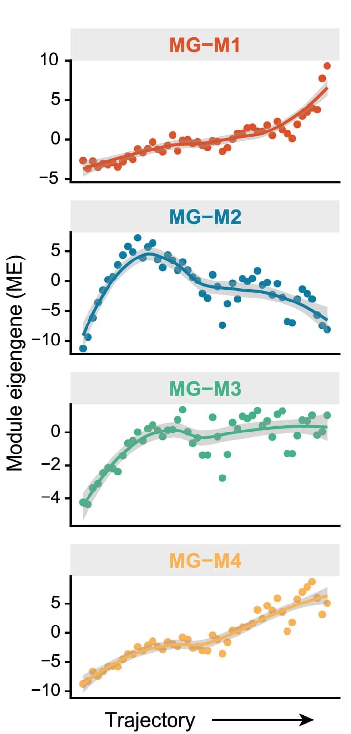 Open access visualization of Scatter Plot, Regression Plot, Module Eigengenes, Pseudotime, LOESS Regression