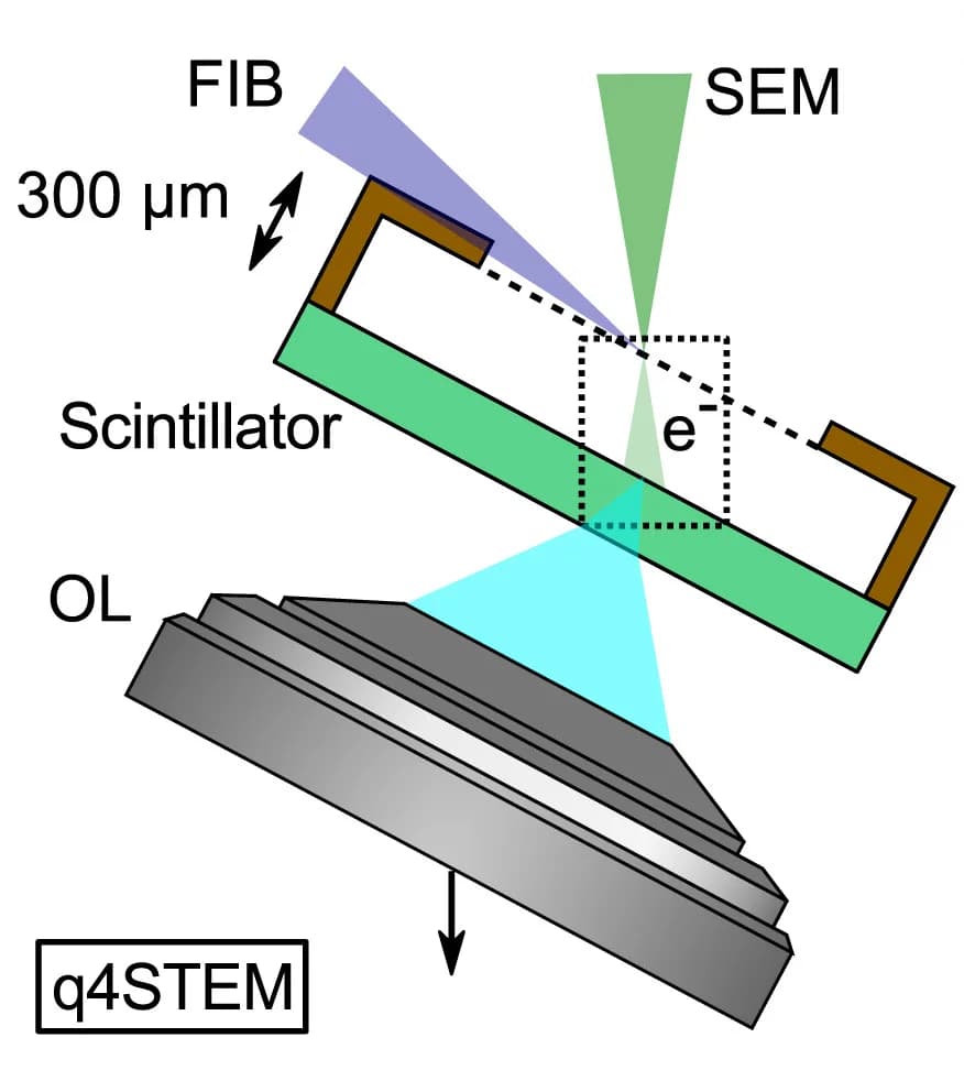 Open access visualization of Illustration, Workflow, q4STEM, Lamella Thickness, Scattered Electron Pattern