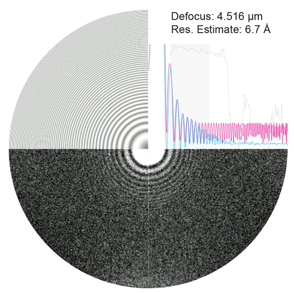 Open access visualization of Microscopy, Line Plot, Contrast Transfer Function, Experimental Function, Estimated Function