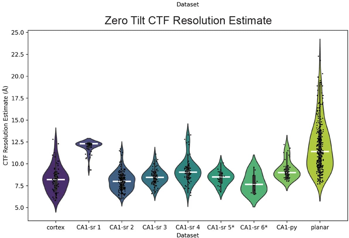 Open access visualization of Violin Plot, CTF Resolution, Warp, Image Processing