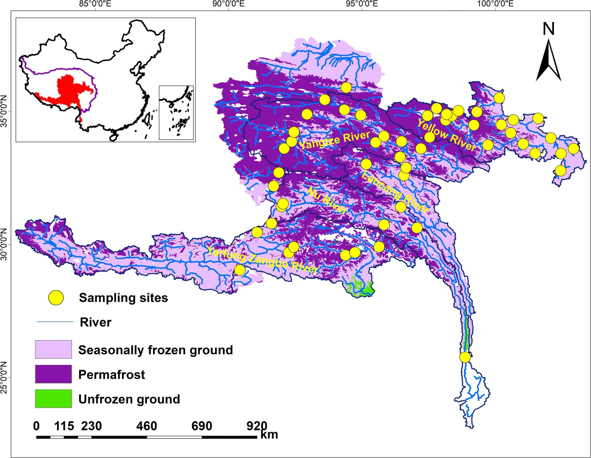 Open access visualization of Geo Map, Study Area, Rivers, Frozen Ground, Permafrost
