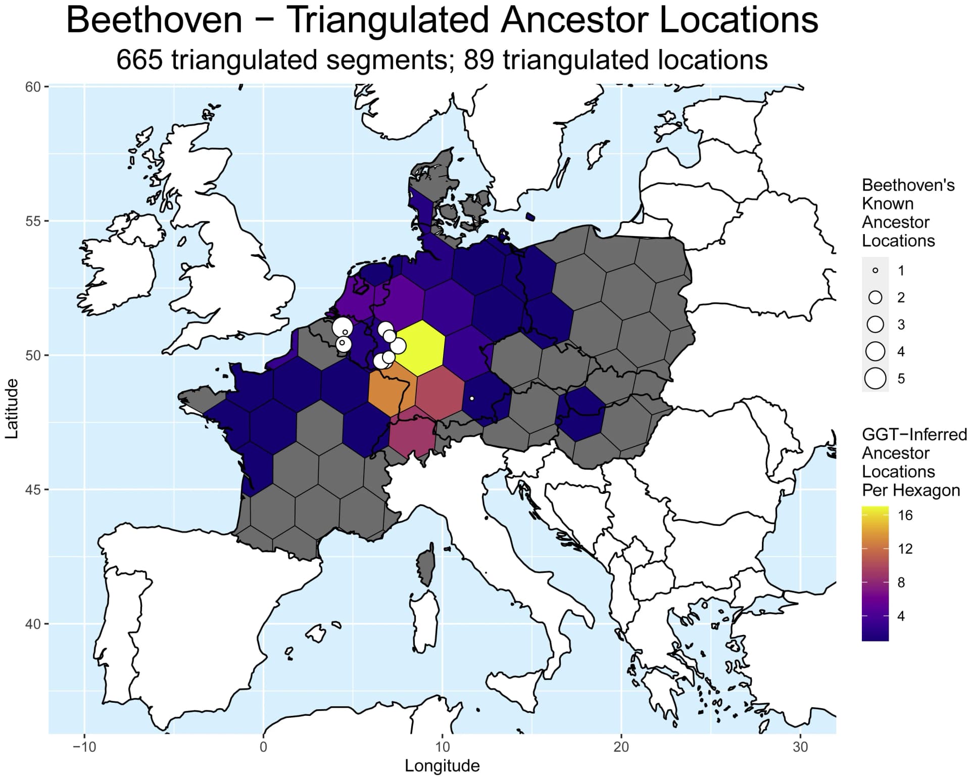 Open access visualization of Geo Map, Geo-genetic triangulation, Autosomal ancestors, IBD segments, Ancestor locations
