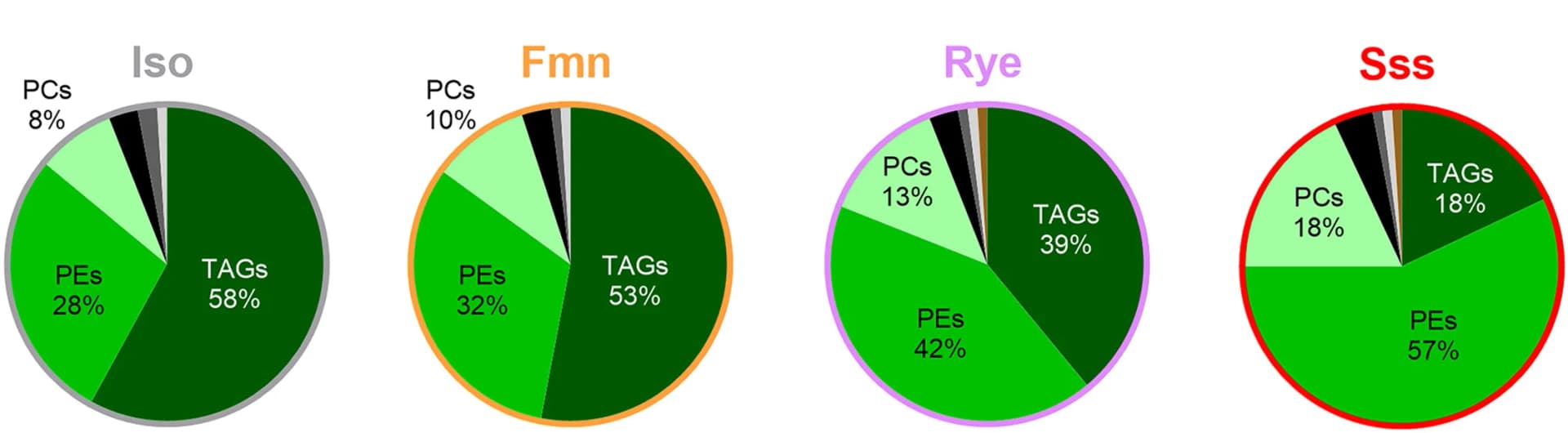 Open access visualization of Pie Chart, Pie Graphs, Lipid Families, Head Lipidome, Sleep Mutant