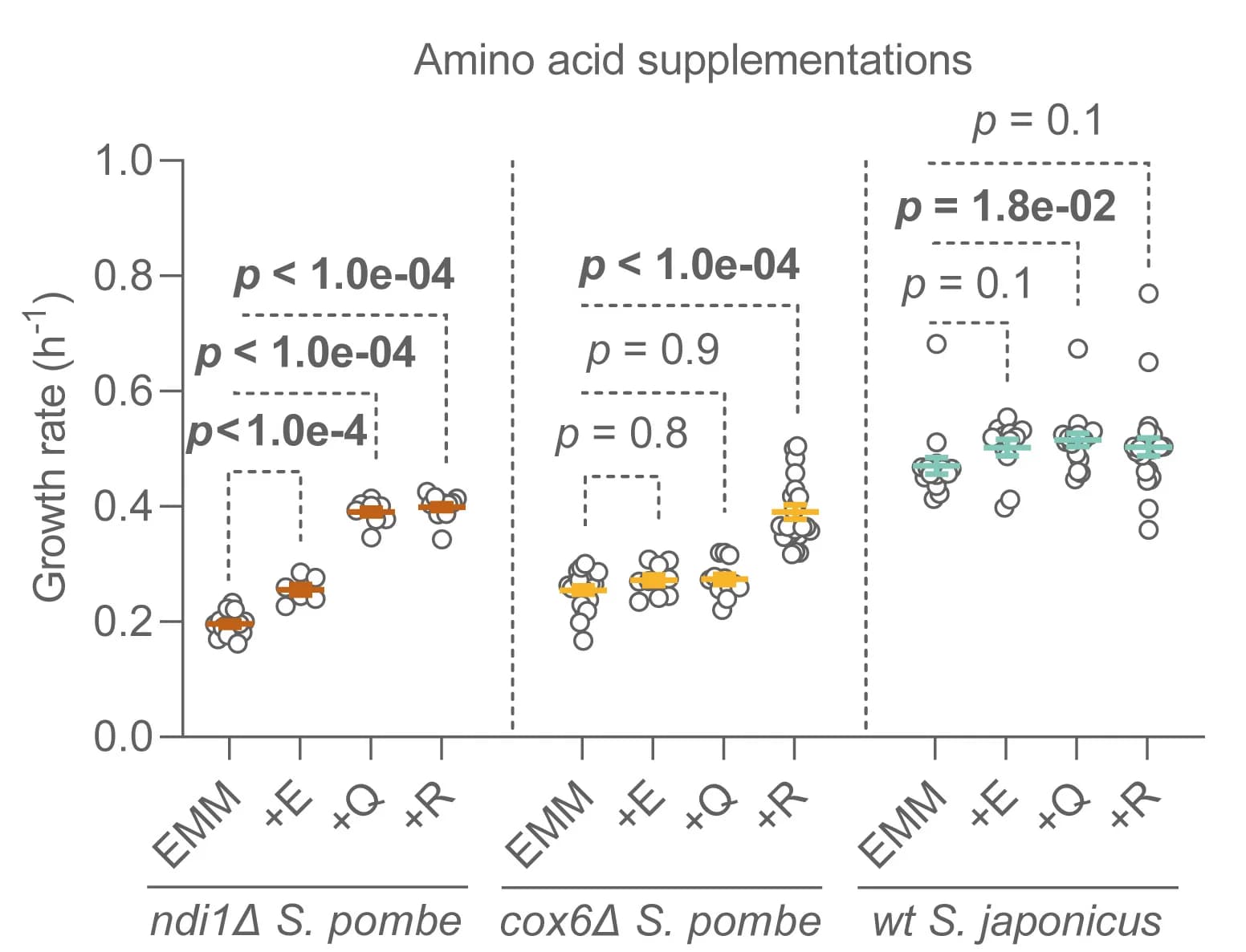 Open access visualization of Scatter Plot, Growth Rates, S. pombe, S. japonicus, Glutamate