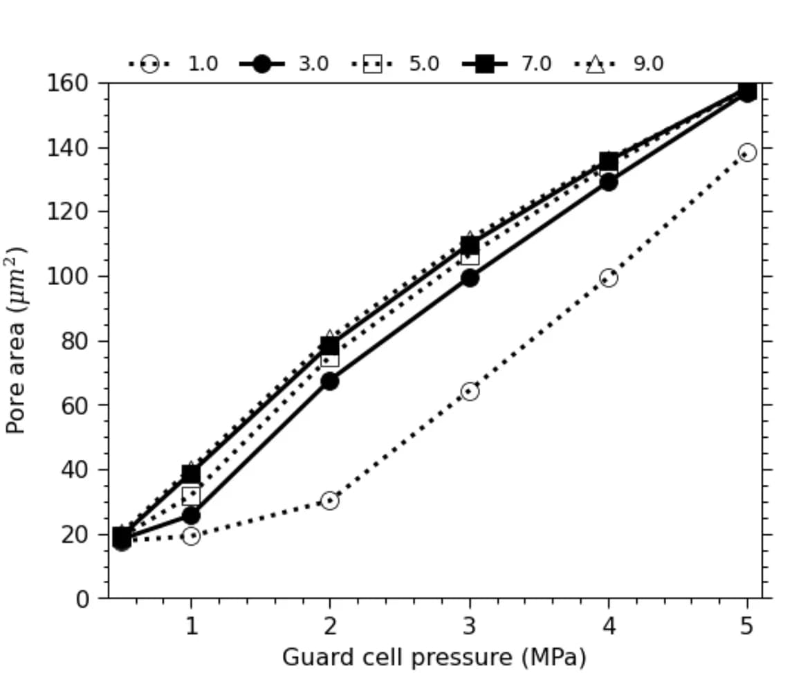 Open access visualization of Line Plot, Pore Aperture, GC Pressure, FEM Models, Barley Stomata