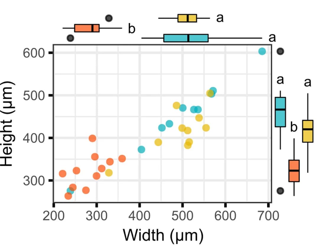 Open access visualization of Scatter Plot, Box Plot, Mprop-3 Gemmae, Wild-type Gemmae, Mprop-4 Gemmae