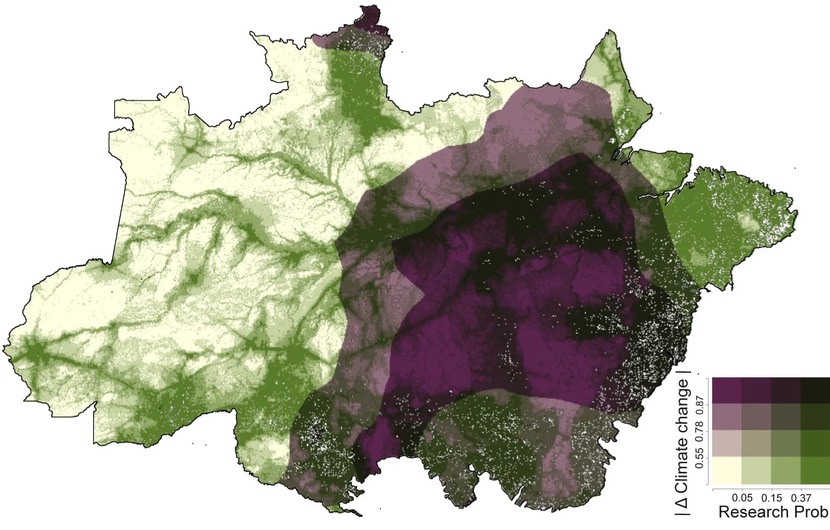 Open access visualization of Geo Map, Research Probability, Climate Change, Brazilian Amazon