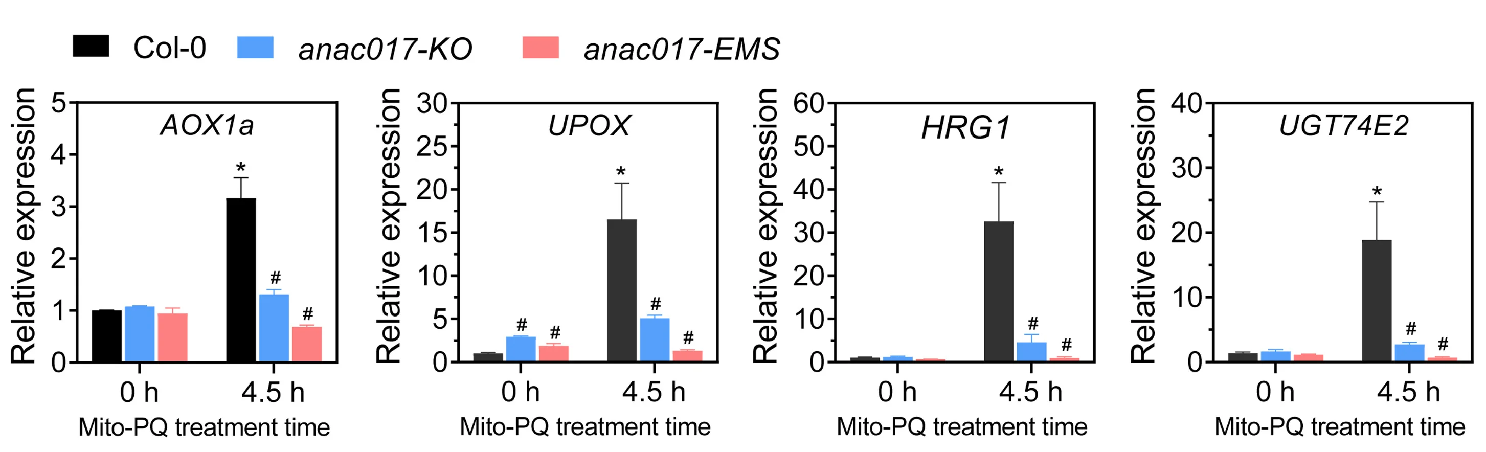 Open access visualization of Bar Plot, Error Bars, Clustered, MRR-marker Genes, Col-0