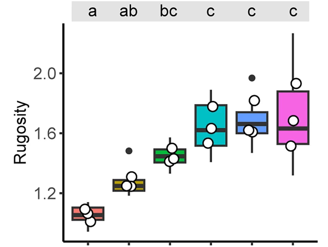 Open access visualization of Box Plot, Scatter Plot, Substrate Rugosity, Degraded Reefs, Restoration Sites