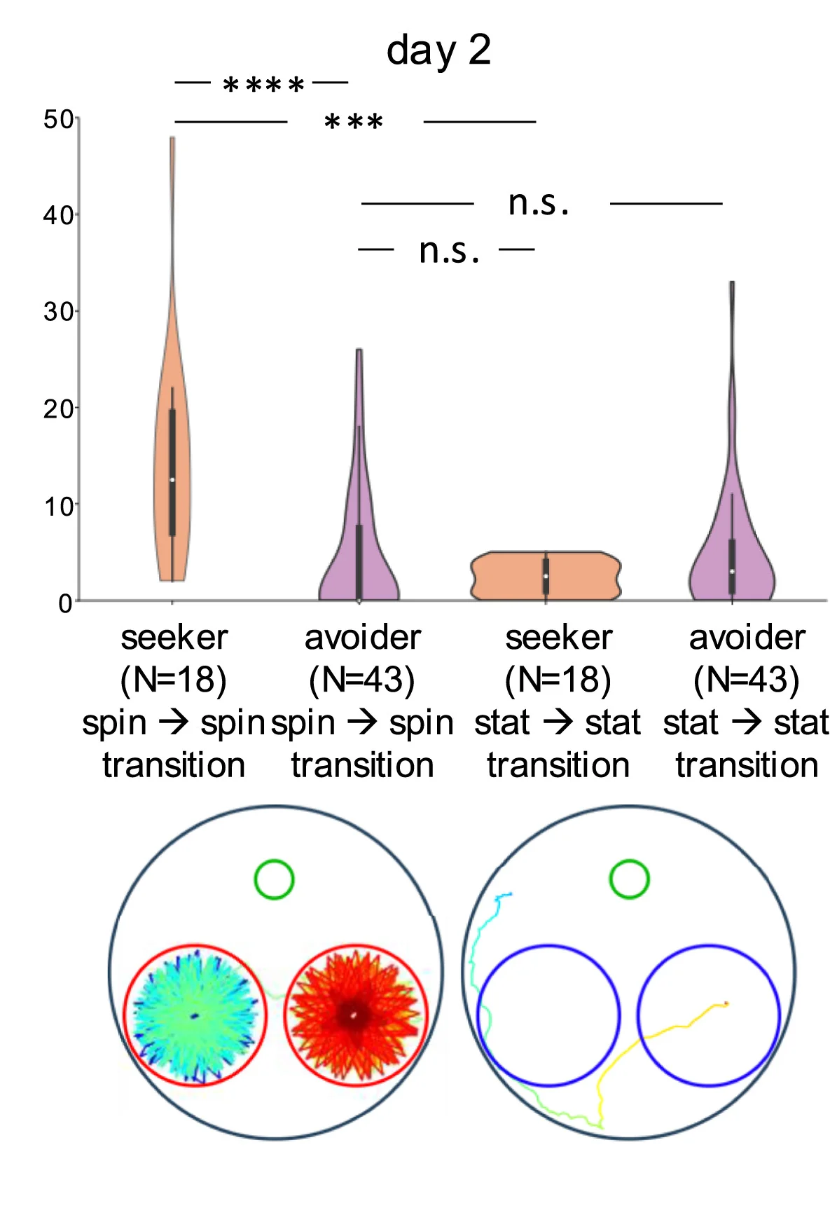 Open access visualization of Violin Plot, Transition, Spinning Carousel, Seeker Flies, Avoider Flies