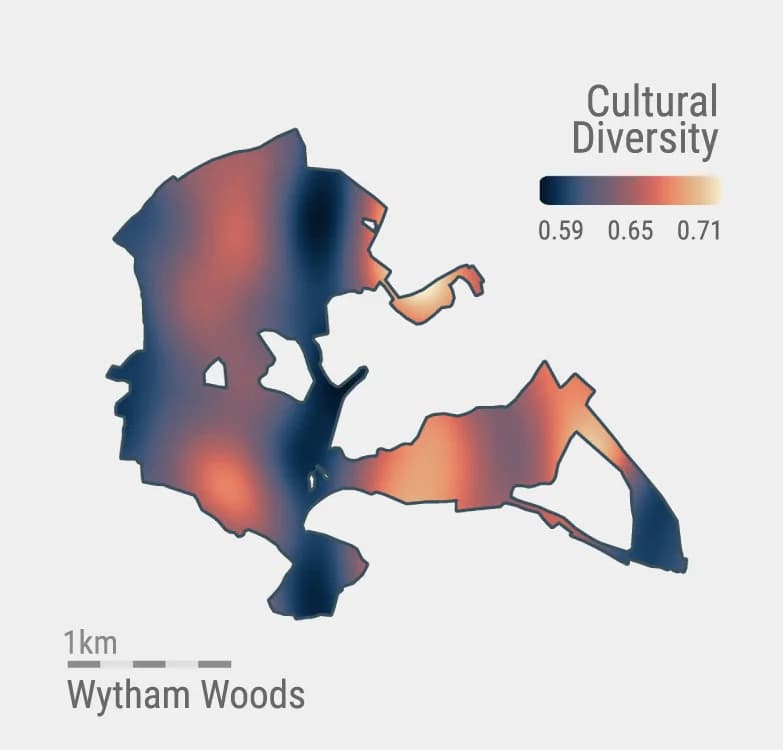 Open access visualization of Geo Map, Cultural Diversity, Spatial Distribution, Demographic Variables, Gaussian Process Model