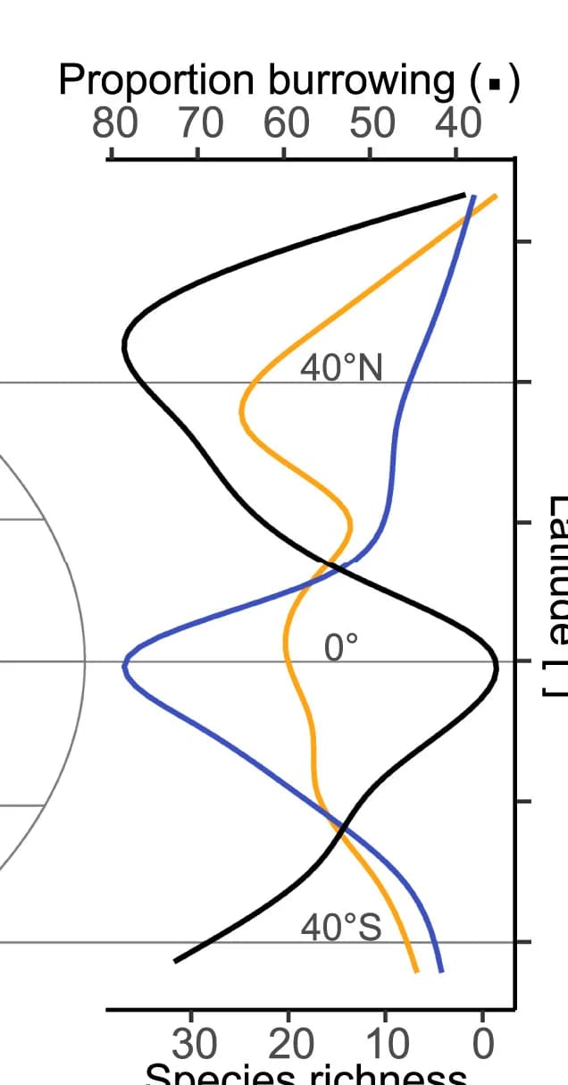 Open access visualization of Line Plot, Density Plot, Regression Lines, Burrowing Species Richness, Non-Burrowing Species Richness