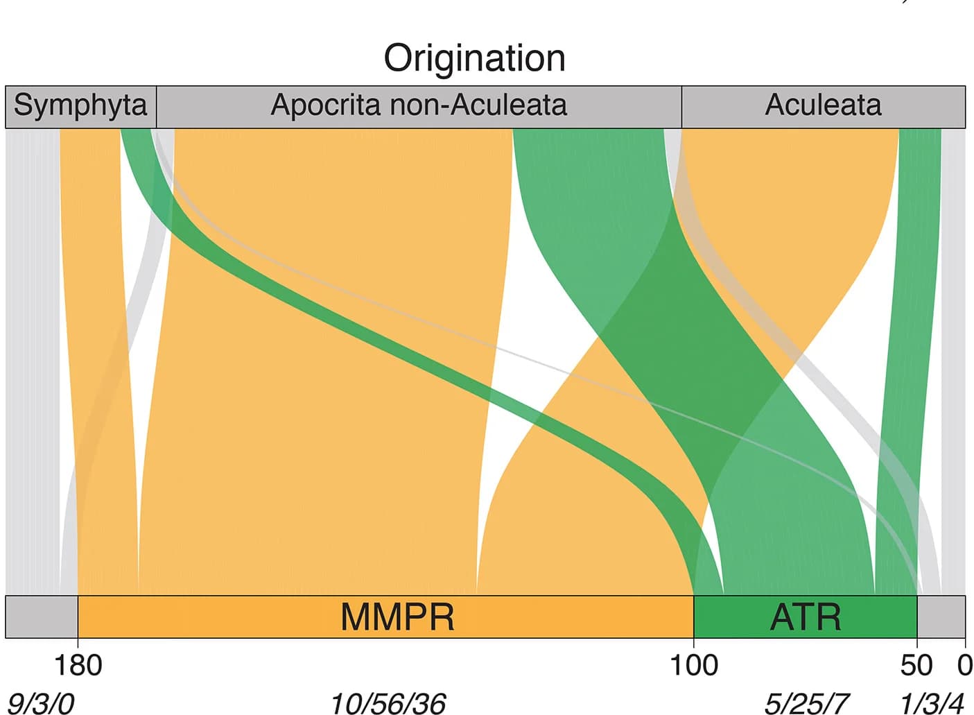 Open access visualization of Sankey, Family Origination, Key Periods, Symphyta, Apocrita