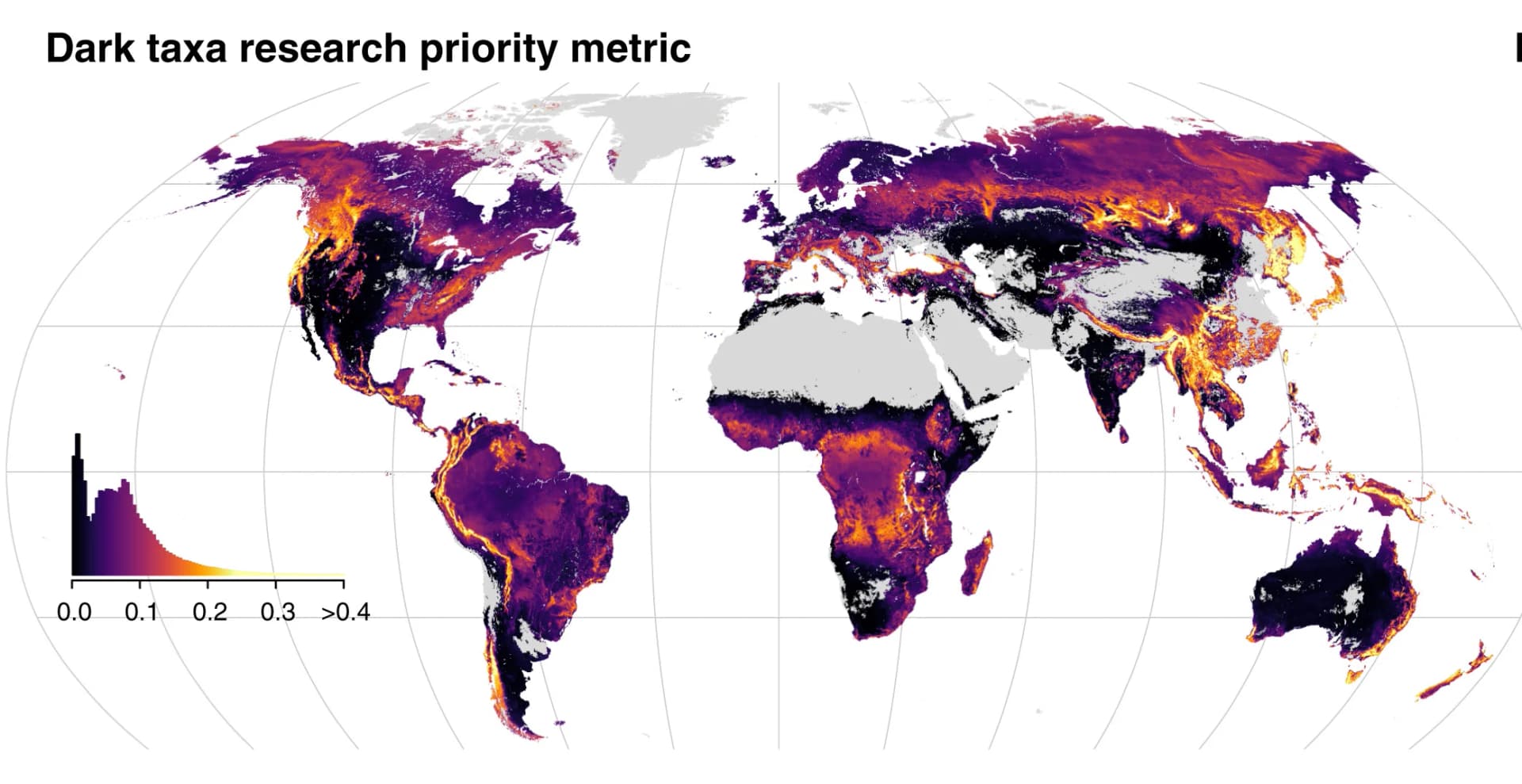 Open access visualization of Geo Map, Histogram, Research Priority, Richness Predictions, Uncertainty