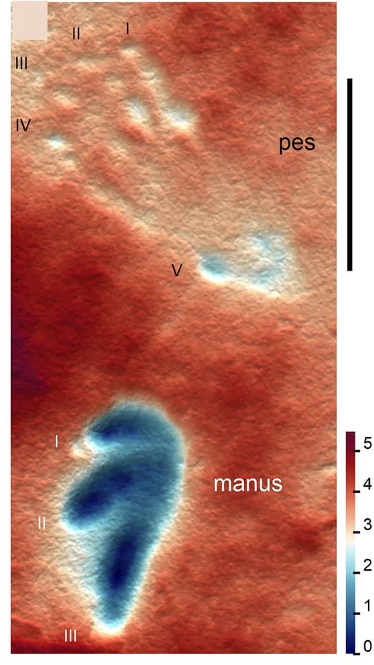 Open access visualization of Heatmap, Height Map, Footprints, Pteraichnus stokesi, Morphology