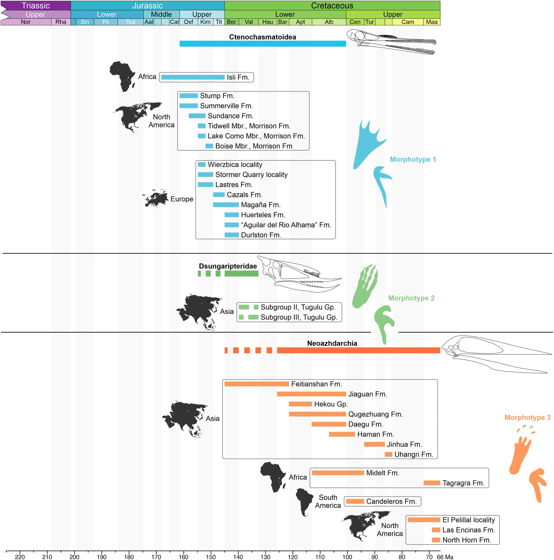 Open access visualization of Bar Plot, Geo Map, Body Fossil Records, Skulls, Tracks