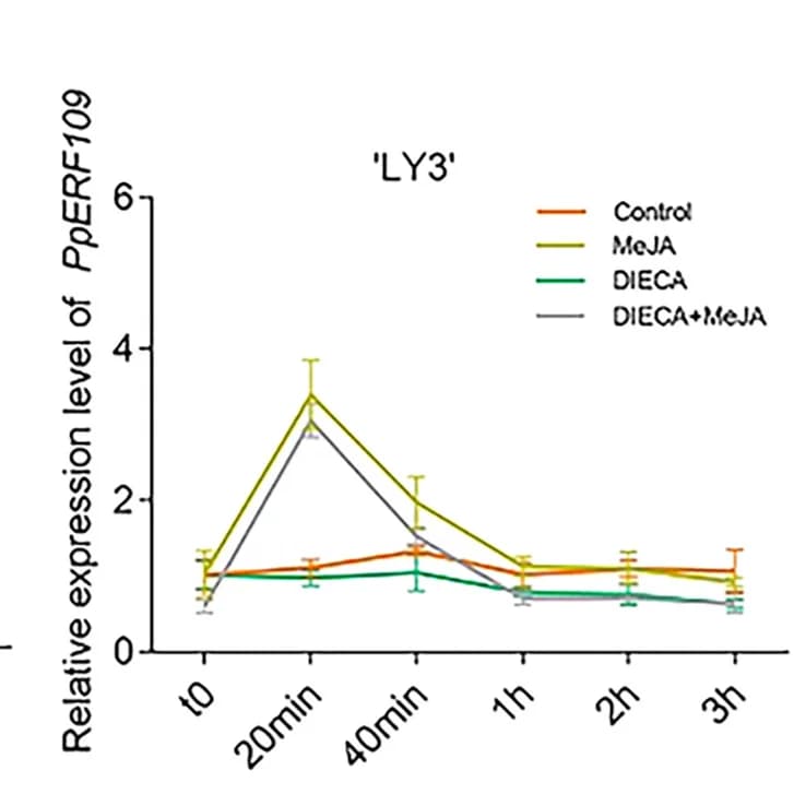 Open access visualization of Line Plot, Error Bars, Relative Expression, PpERF109, MeJA