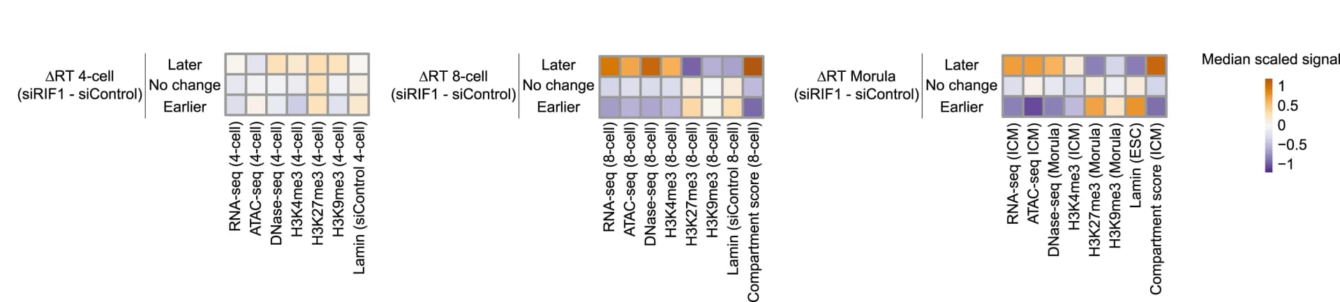 Open access visualization of Heatmap, Chromatin Features, Wild-Type Embryos, RT Genomic Bins, RIF1 Depleted Embryos