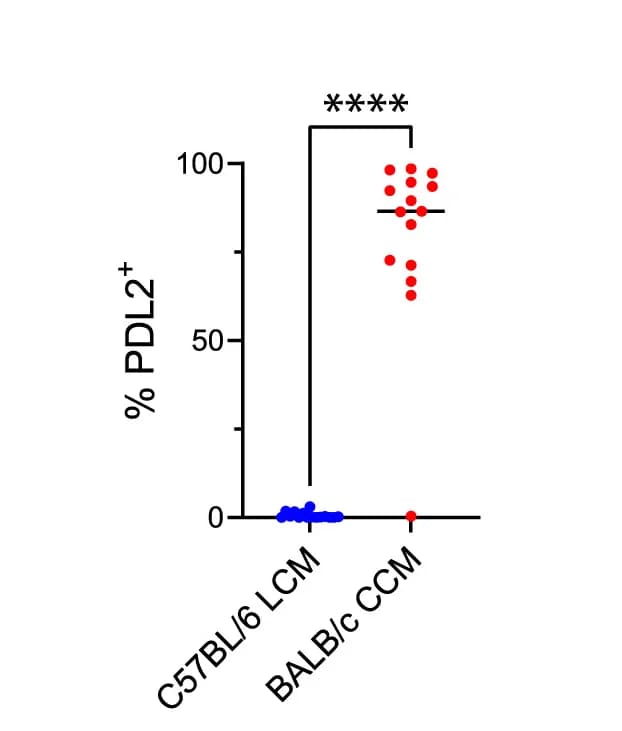Open access visualization of Scatter Plot, PDL2 Expression, C57BL/6 Mice, LCMs, BALB/c Mice