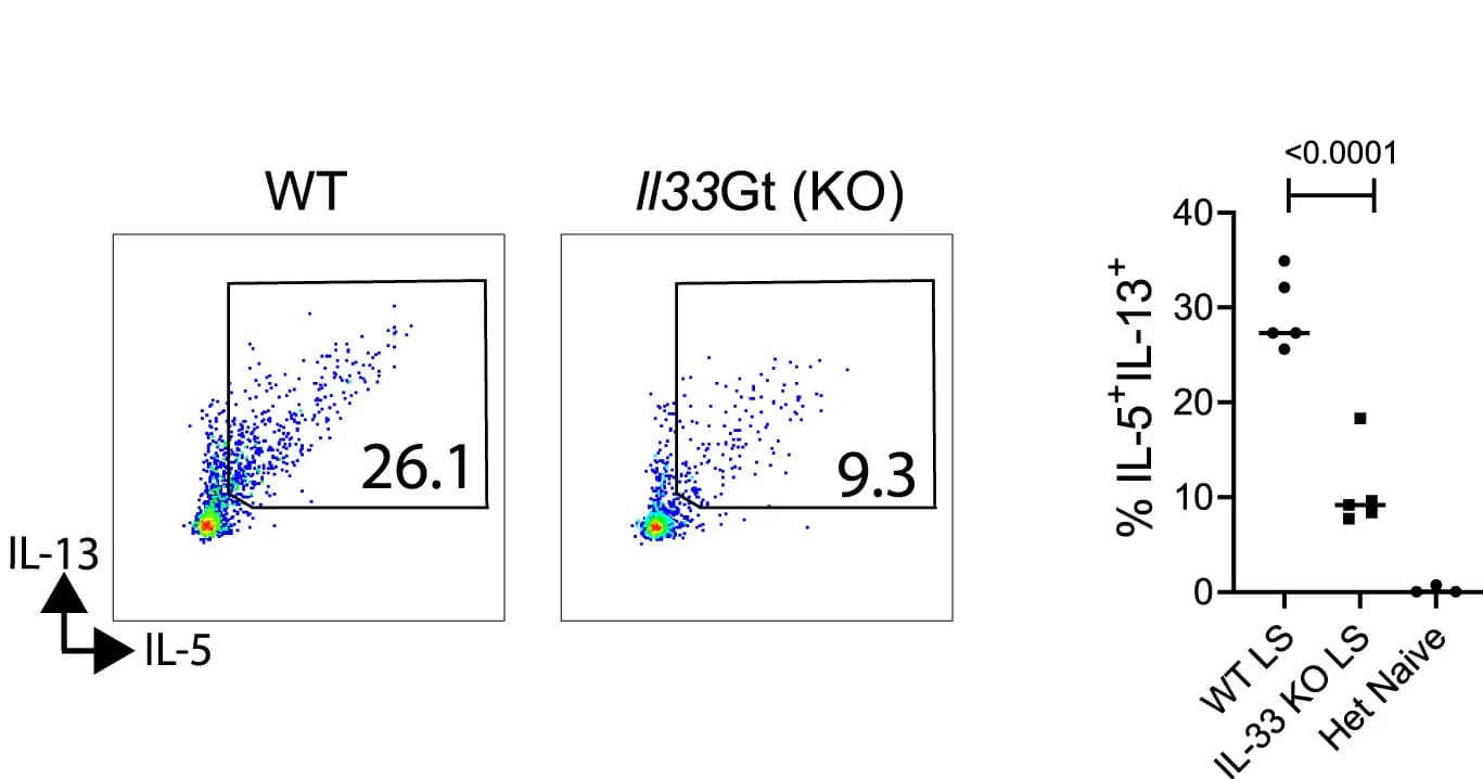 Open access visualization of Scatter Plot, Error Bars, IL-5 expression, IL-13 expression, CD4+ T cells
