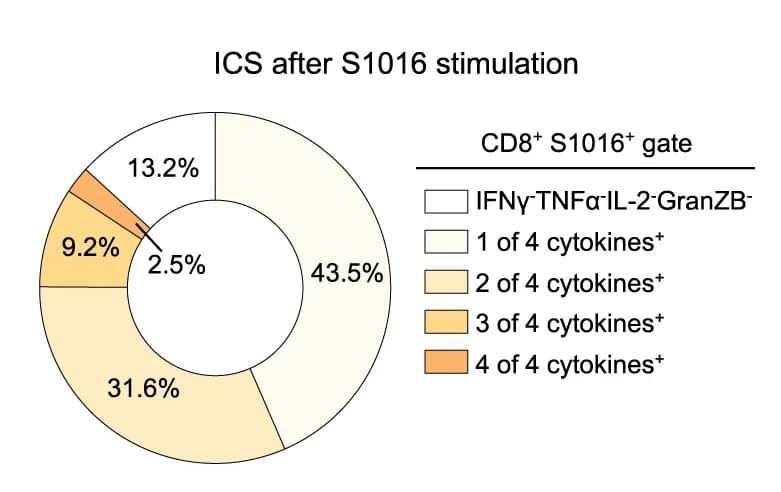 Open access visualization of Donut Chart, Cytokine Producing CD8+ T Cells, CD8+ T Cells, Peptide Stimulation