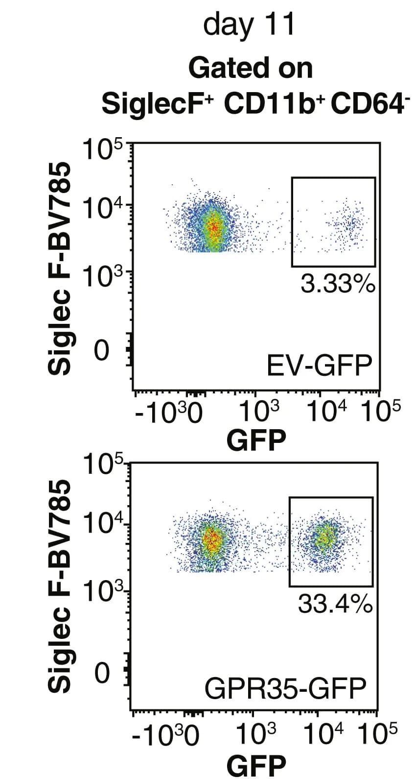 Open access visualization of Scatter Plot, Flow Cytometry, GFP, SiglecF, CD11b