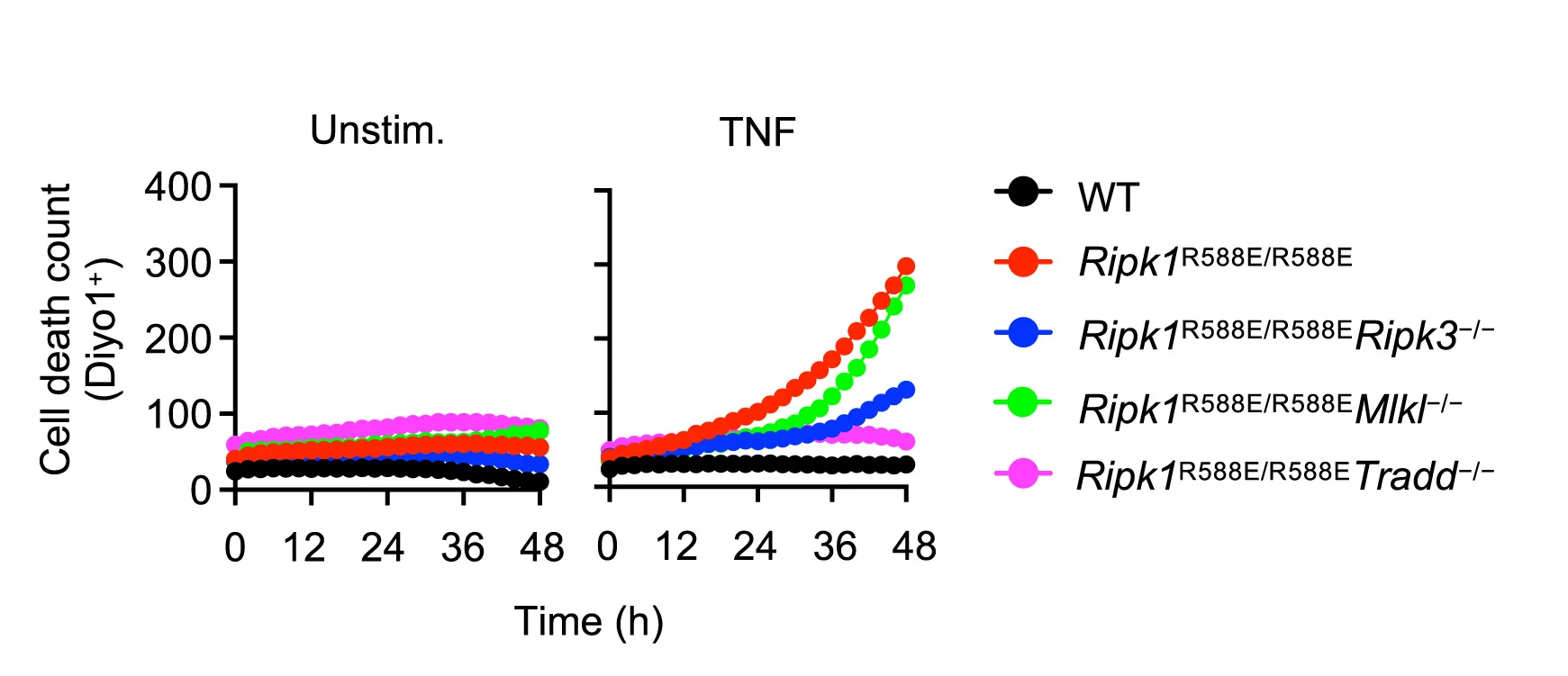 Open access visualization of Line Plot, Cell Death, DiYO1 Uptake, MEFs, Genotypes