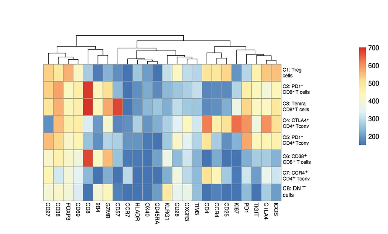 Open access visualization of Heatmap, Clustered, T Cell Subpopulations, UMAP Plot, Unsupervised Clustering