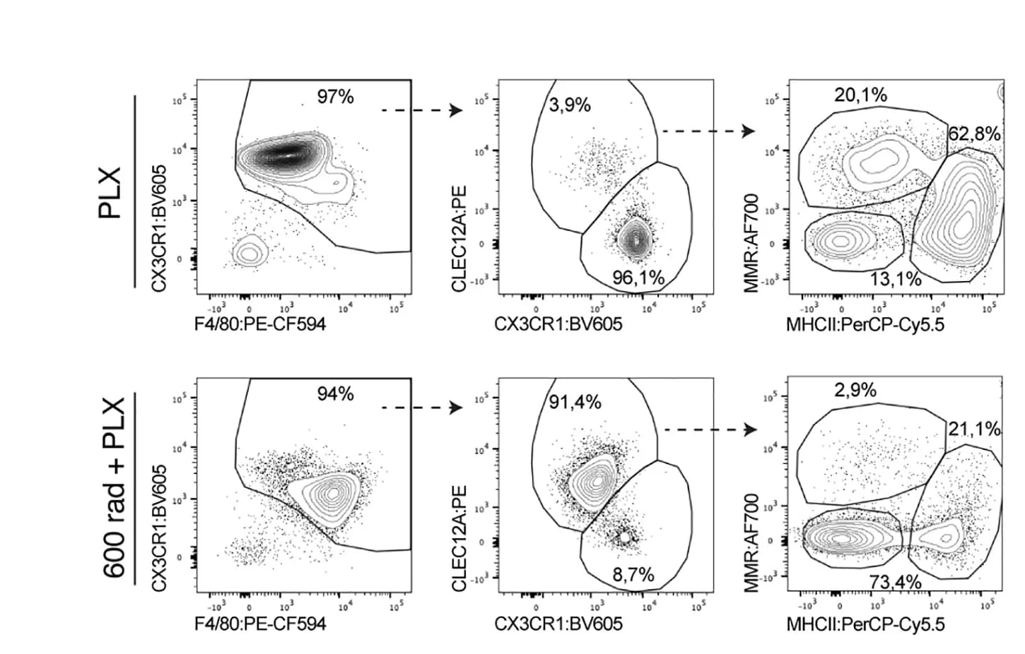 Open access visualization of Scatter Plot, Flow Cytometry, Brains, Flt3Cre:Yfpmice