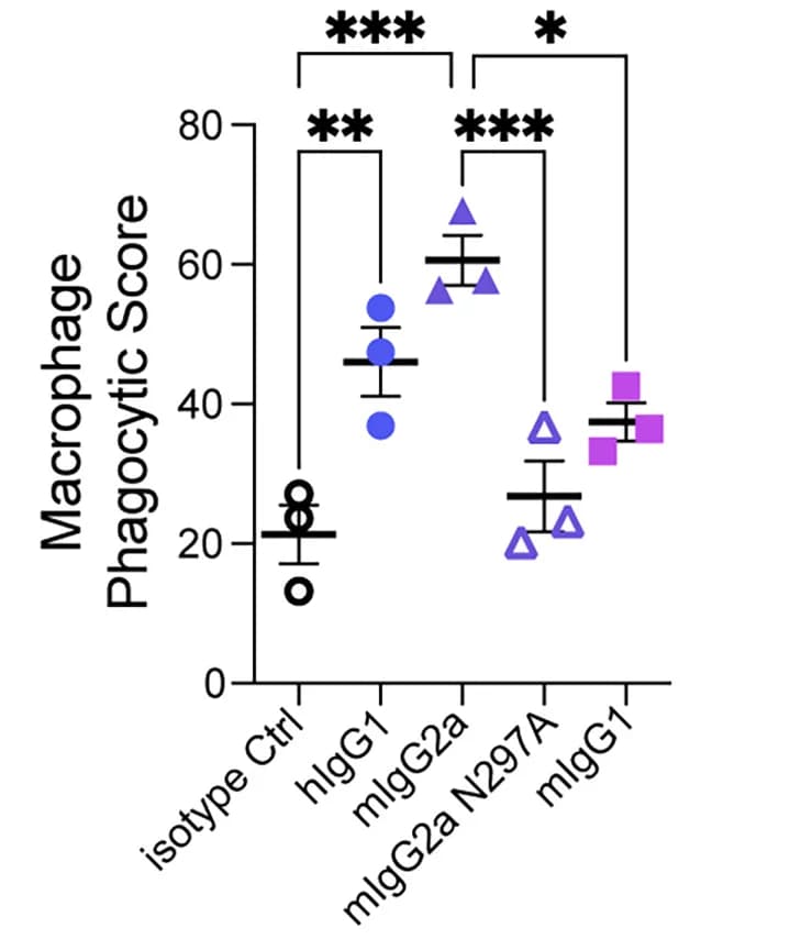 Open access visualization of Scatter Plot, Error Bars, Phagocytic Scores, Fc Variant, M. Tuberculosis