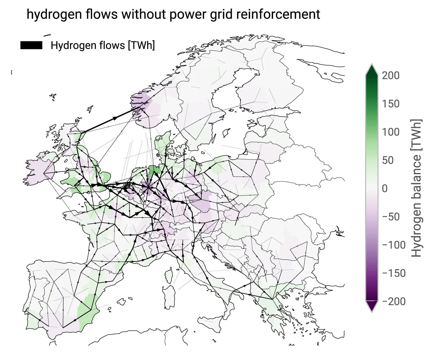 Open access visualization of Geo Map, Hydrogen Network, Energy Balance, Electricity Grid Reinforcement, Net Hydrogen Flow