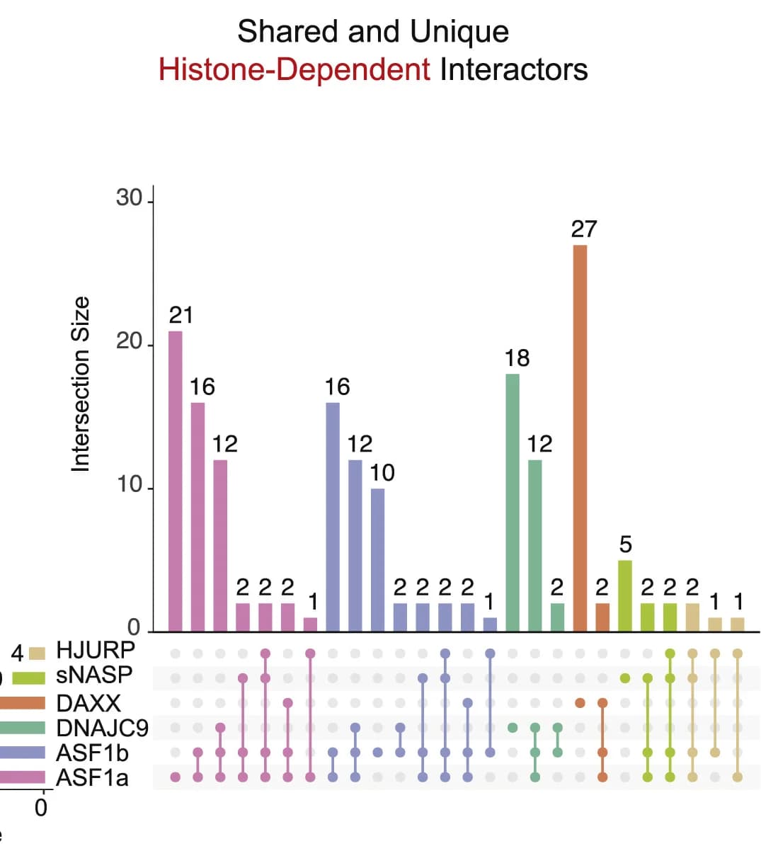 Open access visualization of Bar Plot, UpSet, Upset plot, Histone-dependent interactomes, Protein nodes