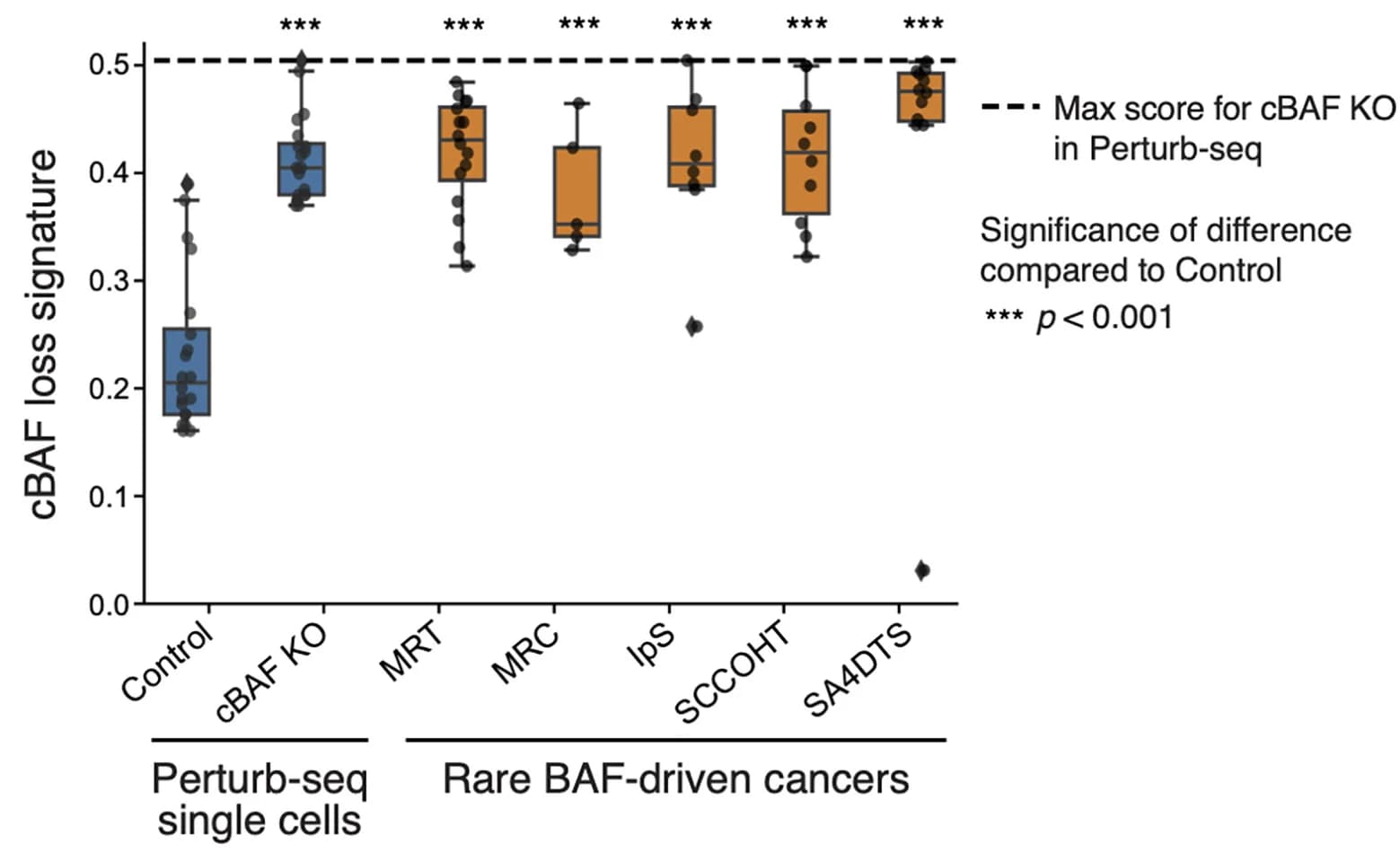 Open access visualization of Box Plot, Scatter Plot, cBAF Loss, Perturb-seq Signatures, Single Cells
