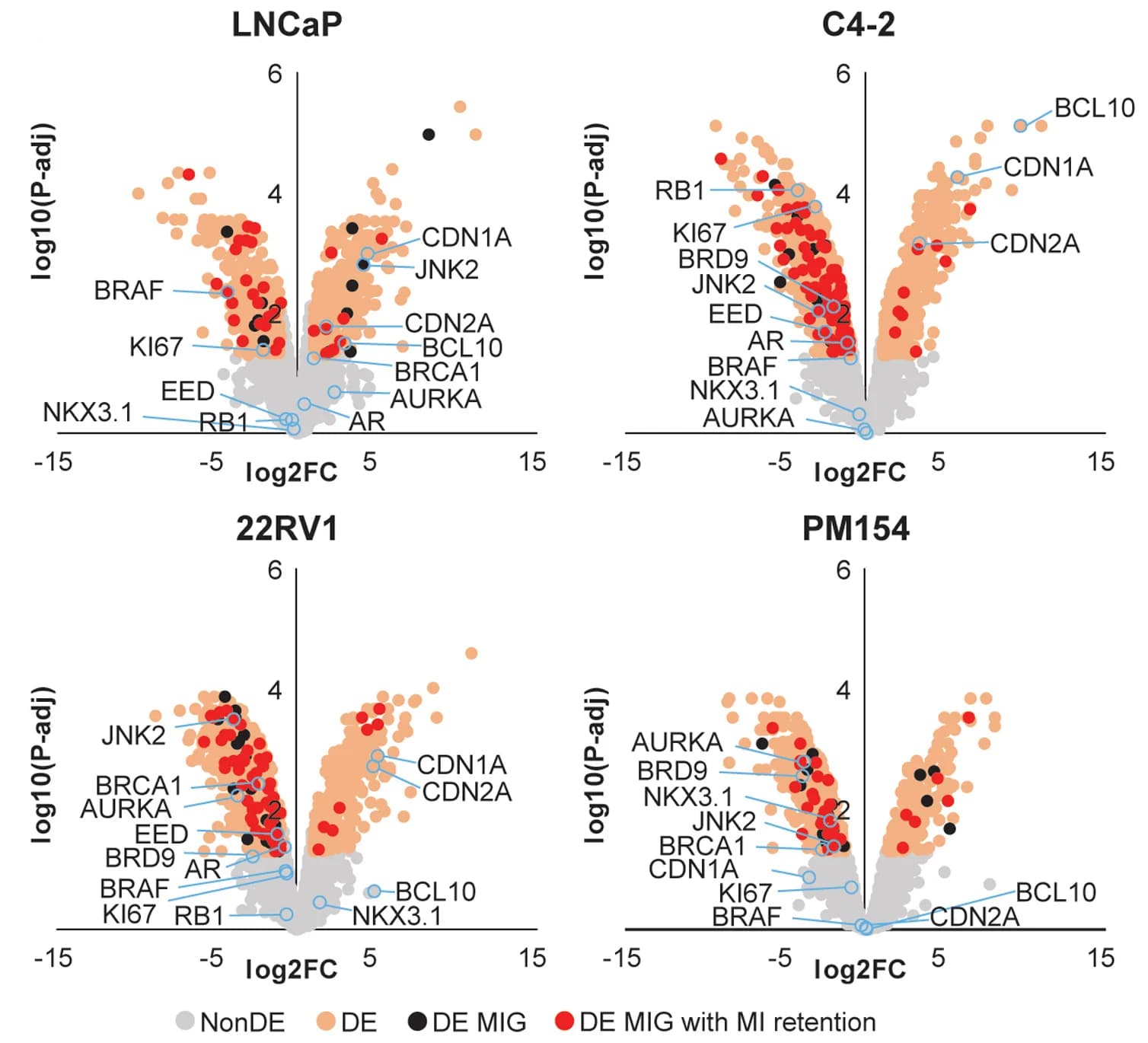 Open access visualization of Volcano Plot, Scatter Plot, Proteins, C4-2 Cells, siU6atac