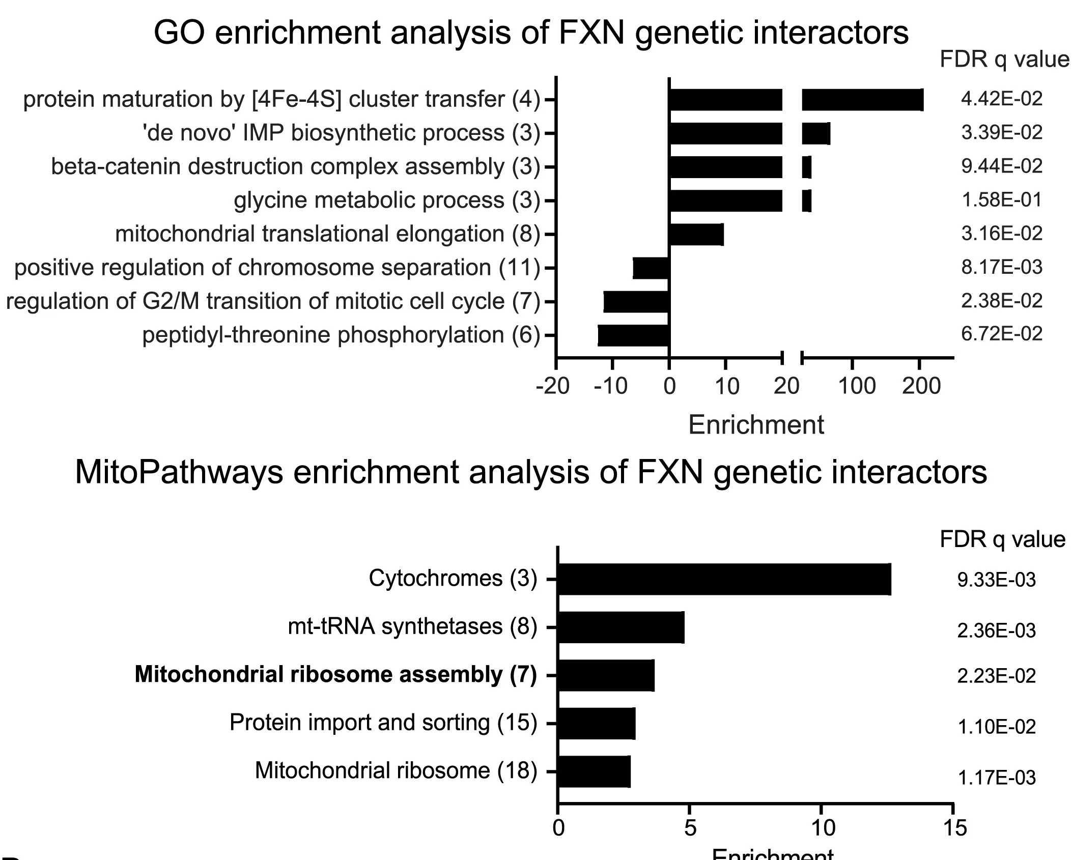 Open access visualization of Bar Plot, GO Enrichment Analysis, MitoCarta 3.0, Genetic Interactors, Gene Enrichment